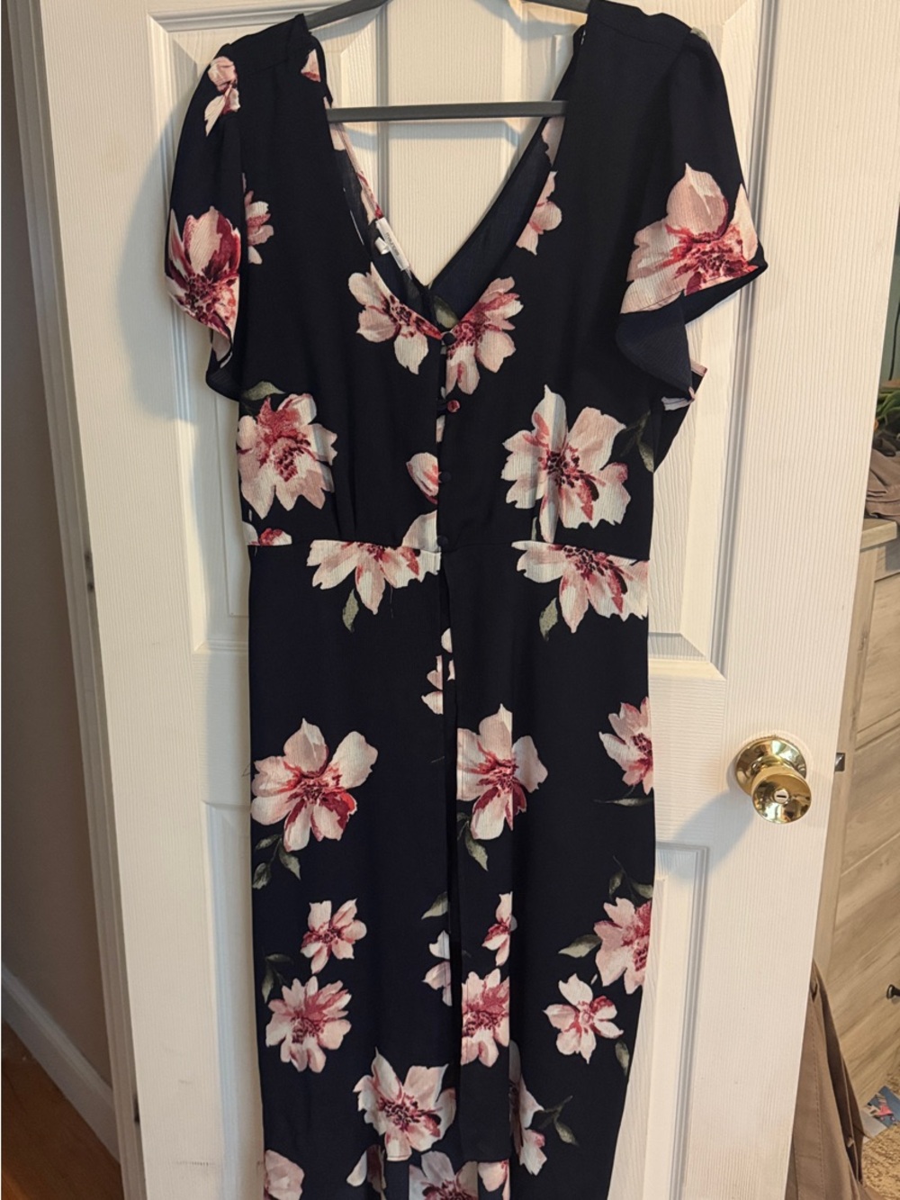 Maurices Dark Blue Midi Dress with Pink Floral Print